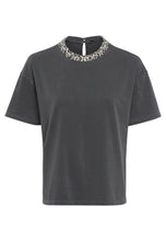 Charcoal Tee with Jewel Neckline
