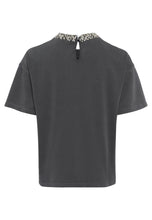 Charcoal Tee with Jewel Neckline