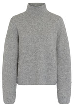 Grey Pearl Embellished Roll Neck Jumper