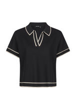 Black Knit Polo Top with Contrast Trim