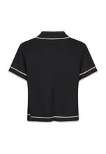 Black Knit Polo Top with Contrast Trim