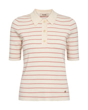 Ribbed Polo Knit Top – Ivory & Rose Stripe