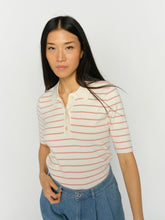 Ribbed Polo Knit Top – Ivory & Rose Stripe