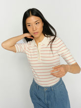 Ribbed Polo Knit Top – Ivory & Rose Stripe