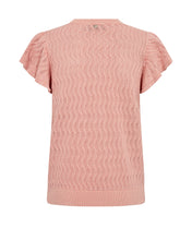 Pointelle Knit Frill Sleeve Top – Peach