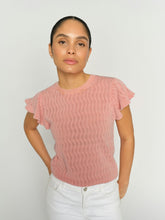 Pointelle Knit Frill Sleeve Top – Peach