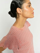 Pointelle Knit Frill Sleeve Top – Peach