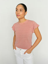Pointelle Knit Frill Sleeve Top – Peach