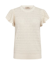Pointelle Knit Frill Sleeve Top – Cream