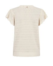 Pointelle Knit Frill Sleeve Top – Cream