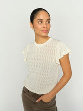 Pointelle Knit Frill Sleeve Top – Cream