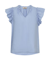 Sky Blue Linen Frill Sleeve Top