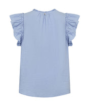 Sky Blue Linen Frill Sleeve Top