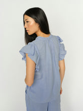 Sky Blue Linen Frill Sleeve Top