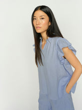 Sky Blue Linen Frill Sleeve Top