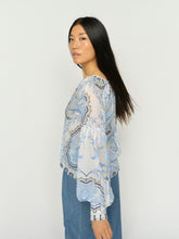 Floral Embroidered Boho Blouse - Blue