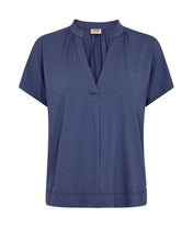Relaxed V-Neck Jersey Blouse - Blue