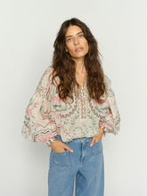 Floral Embroidered Boho Blouse - Green
