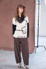 Cube Print Top with Contrast Sleeves - Black & Sand