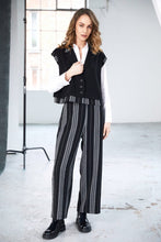 Black & Grey Striped Wide-Leg Trousers