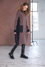 Hooded Two-Tone Maxi Dress - Black & Cocoa