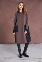 Hooded Two-Tone Maxi Dress - Black & Cocoa