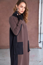 Hooded Two-Tone Maxi Dress - Black & Cocoa