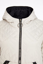 Quilted Hooded Coat with Knit Trim - Taupe and Black