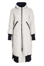 Quilted Hooded Coat with Knit Trim - Taupe and Black
