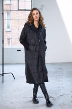 Padded Hooded Coat with Ribbed Details - Black