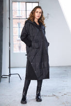 Padded Hooded Coat with Ribbed Details - Black