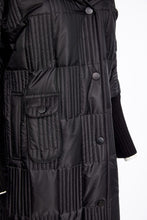 Padded Hooded Coat with Ribbed Details - Black
