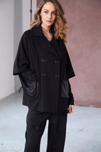 Double Breasted Backet with Knit Panels - Black