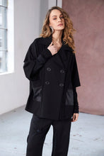 Double Breasted Backet with Knit Panels - Black