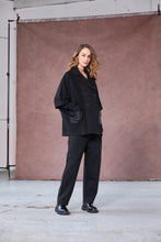 Double Breasted Backet with Knit Panels - Black