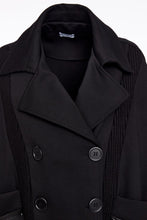 Double Breasted Backet with Knit Panels - Black