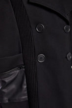 Double Breasted Backet with Knit Panels - Black