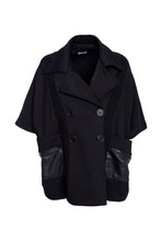 Double Breasted Backet with Knit Panels - Black