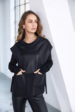 Leatherette Top with Tie Detail at Sides - Black