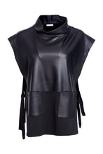 Leatherette Top with Tie Detail at Sides - Black