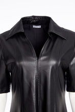 Leatherette Dress with Zip & Lace Hem - Black