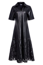 Leatherette Dress with Zip & Lace Hem - Black