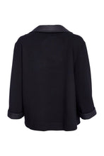 Wrap jacket with Leatherette Collar and Band and Pocket Flap - Black