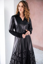Leatherette Dress with Zip & Lace Hem - Black