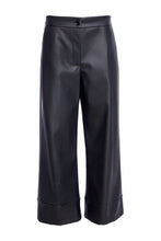 Wide Leg Faux Leather Trousers - Black