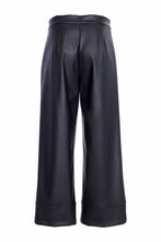 Wide Leg Faux Leather Trousers - Black