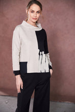Two-Tone Funnel Neck Print Top - Black & Sand