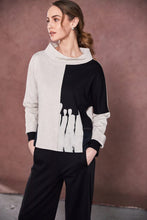 Two-Tone Funnel Neck Print Top - Black & Sand