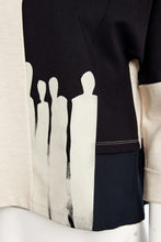 Two-Tone Funnel Neck Print Top - Black & Sand