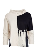 Two-Tone Funnel Neck Print Top - Black & Sand